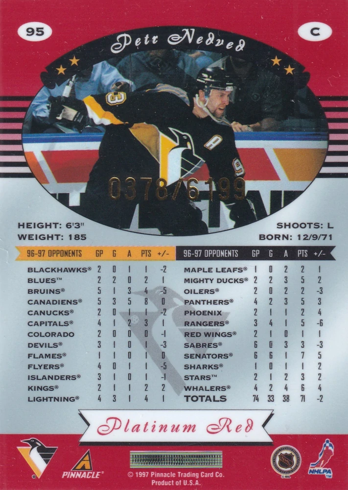 1997-98 Pinnacle Totally Certified - Petr Nedvěd - Platinum Red /6199 #95