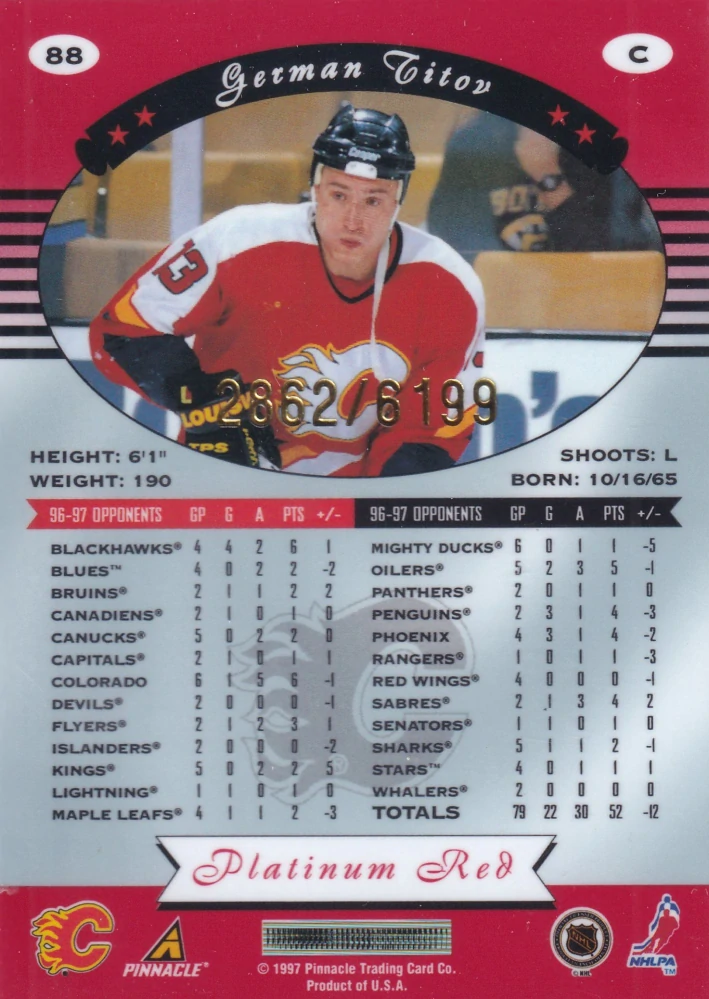 1997-98 Pinnacle Totally Certified - German Titov - Platinum Red /6199 #88