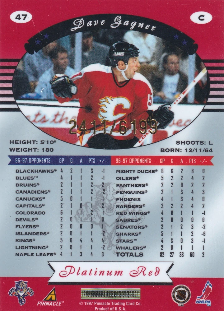 1997-98 Pinnacle Totally Certified - Dave Gagner - Platinum Red /6199 #47