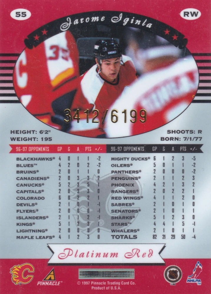 1997-98 Pinnacle Totally Certified - Jarome Iginla - Platinum Red /6199 #55