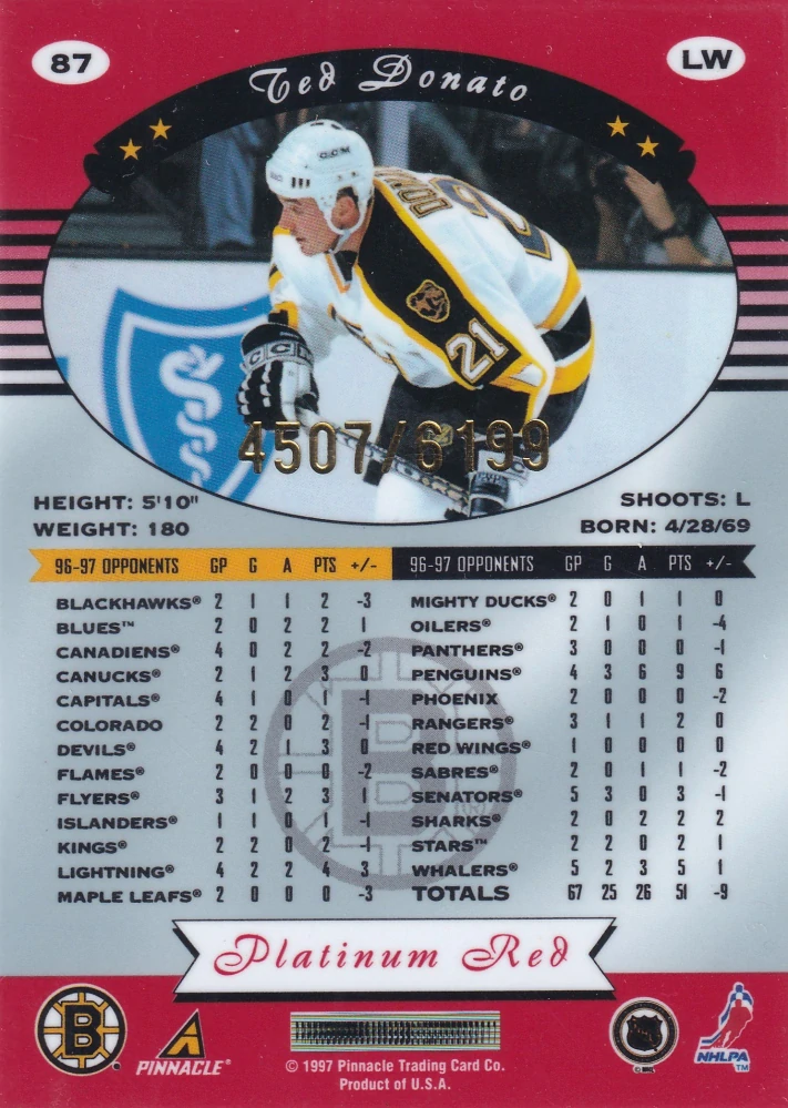 1997-98 Pinnacle Totally Certified - Ted Donato - Platinum Red /6199 #87