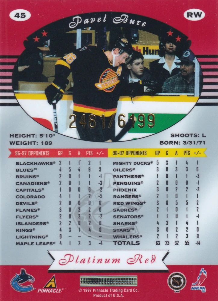 1997-98 Pinnacle Totally Certified - Pavel Bure - Platinum Red /6199 #45