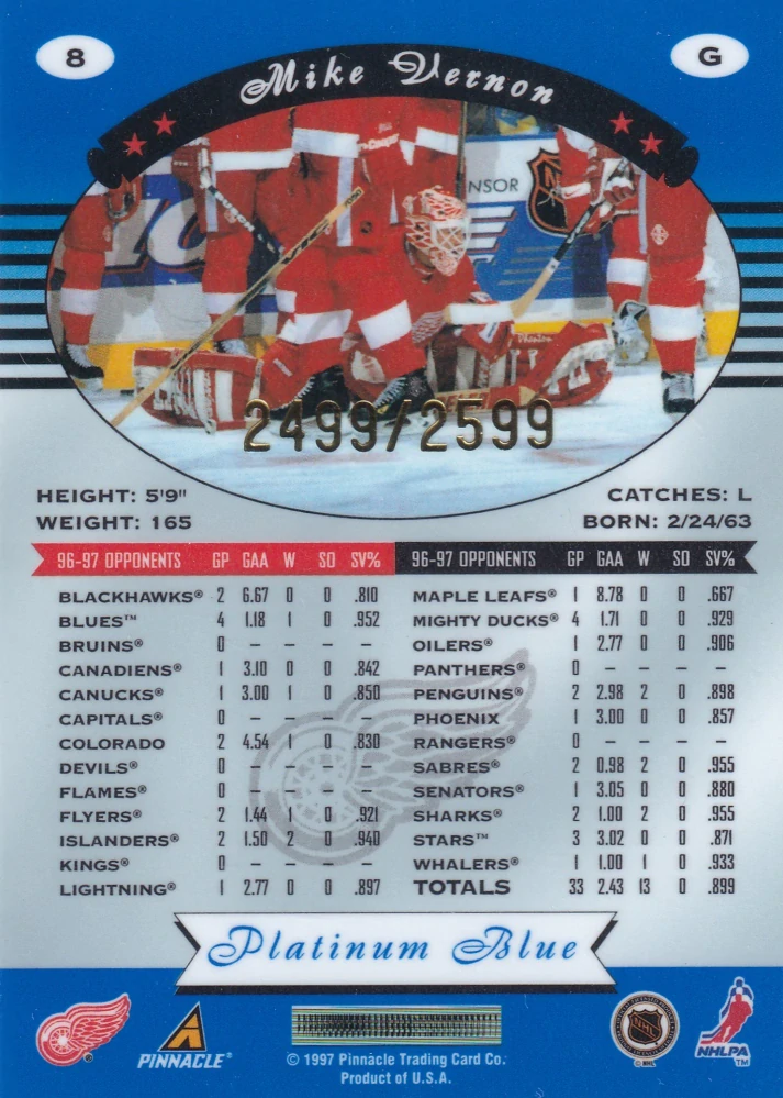 1997-98 Pinnacle Totally Certified - Mike Vernon - Platinum Blue /2599 #8