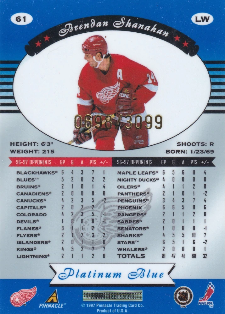 1997-98 Pinnacle Totally Certified - Brendan Shanahan - Platinum Blue /3099 #61
