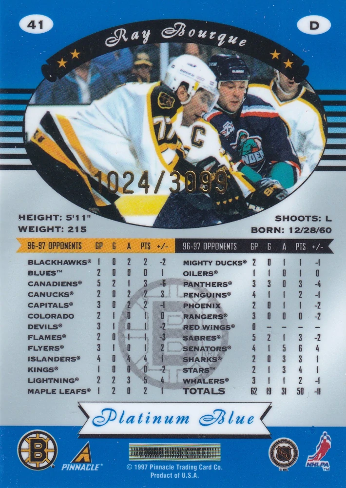 1997-98 Pinnacle Totally Certified - Ray Bourque - Platinum Blue /3099 #41