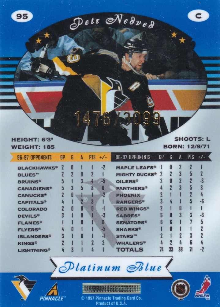 1997-98 Pinnacle Totally Certified - Petr Nedvěd - Platinum Blue /3099 #95