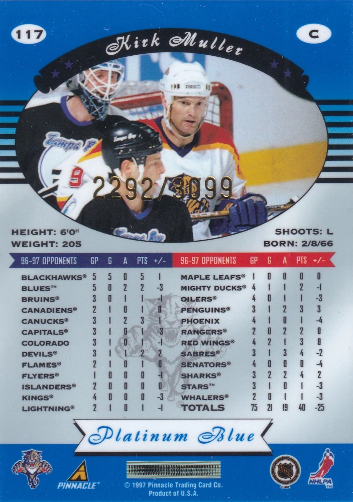 1997-98 Pinnacle Totally Certified - Kirk Muller - Platinum Blue /3099 #117