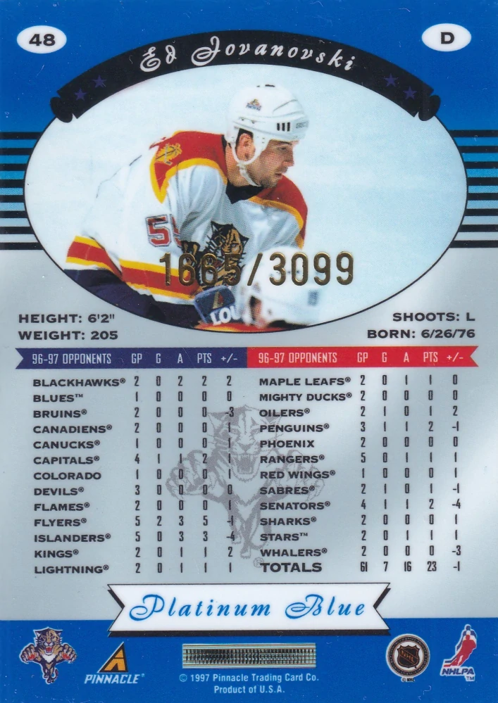 1997-98 Pinnacle Totally Certified - Ed Jovanovski - Platinum Blue /3099 #48