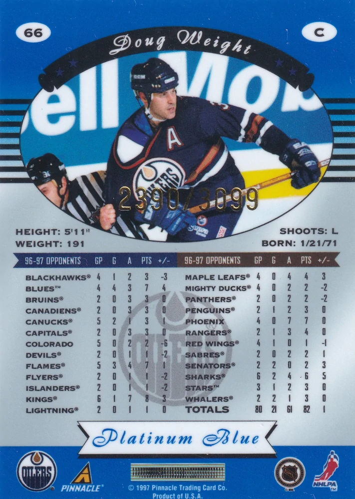 1997-98 Pinnacle Totally Certified - Doug Weight - Platinum Blue /3099 #66