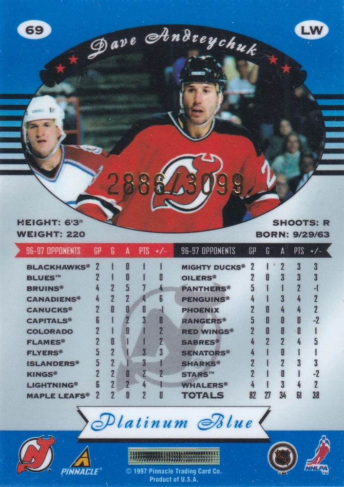 1997-98 Pinnacle Totally Certified - Dave Andreychuk - Platinum Blue /3099 #69