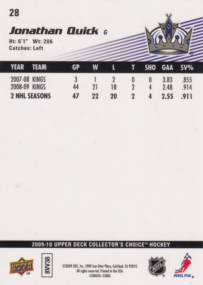 2009-10 UD Collector's Choice - Jonathan Quick #28
