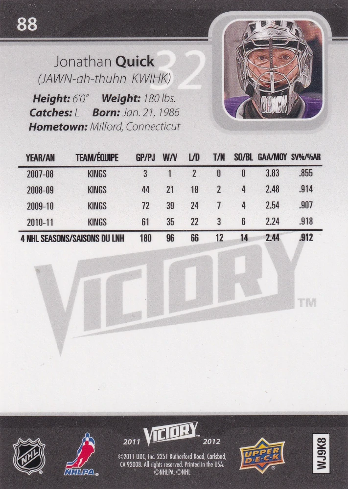 2011-12 UD Victory - Jonathan Quick #88