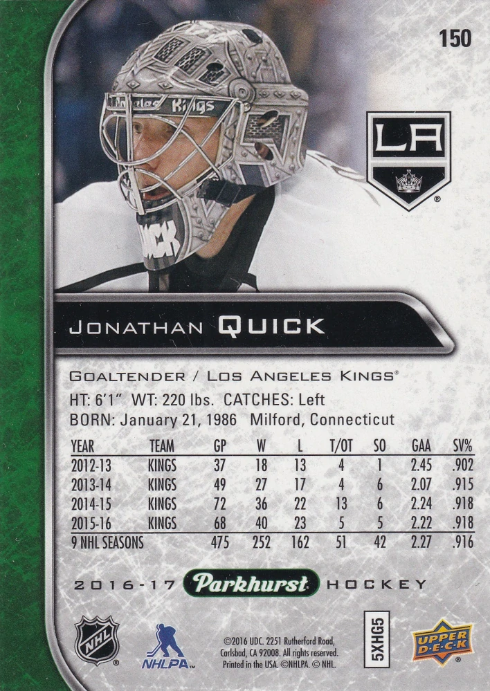 2016-17 UD Parkhurst - Jonathan Quick #150