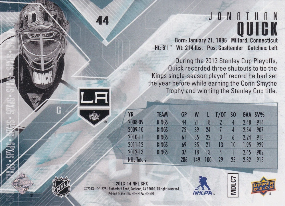 2013-14 UD SPx - Jonathan Quick #44