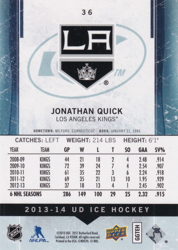 2013-14 UD Ice - Jonathan Quick #36
