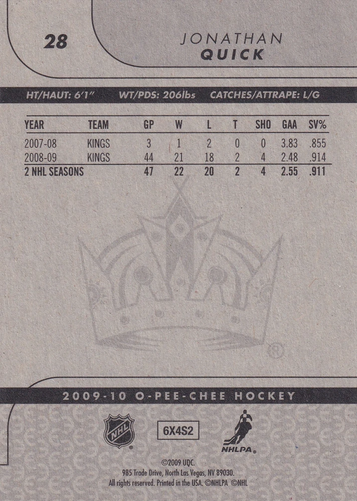 2009-10 UD O-Pee-Chee - Jonathan Quick #28