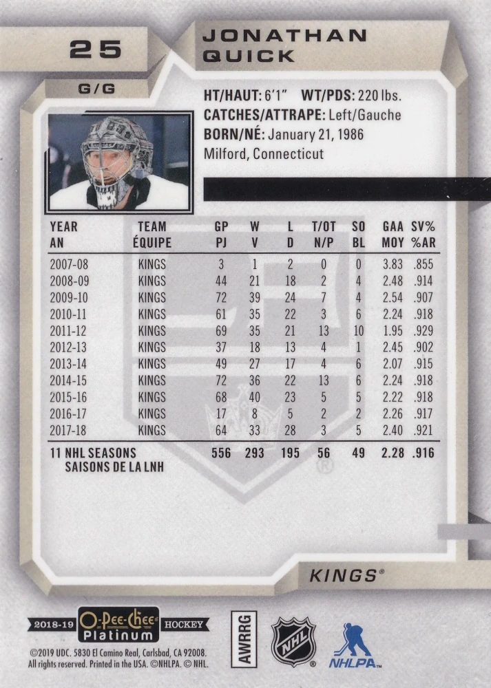 2018-19 UD O-Pee-Chee Platinum - Jonathan Quick #25