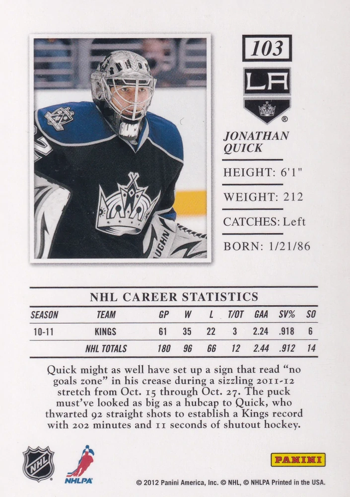 2011-12 Panini Elite - Jonathan Quick #103