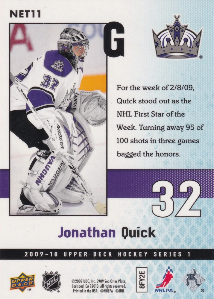 2009-10 UD Series 1 - Jonathan Quick - Netminders #NET11
