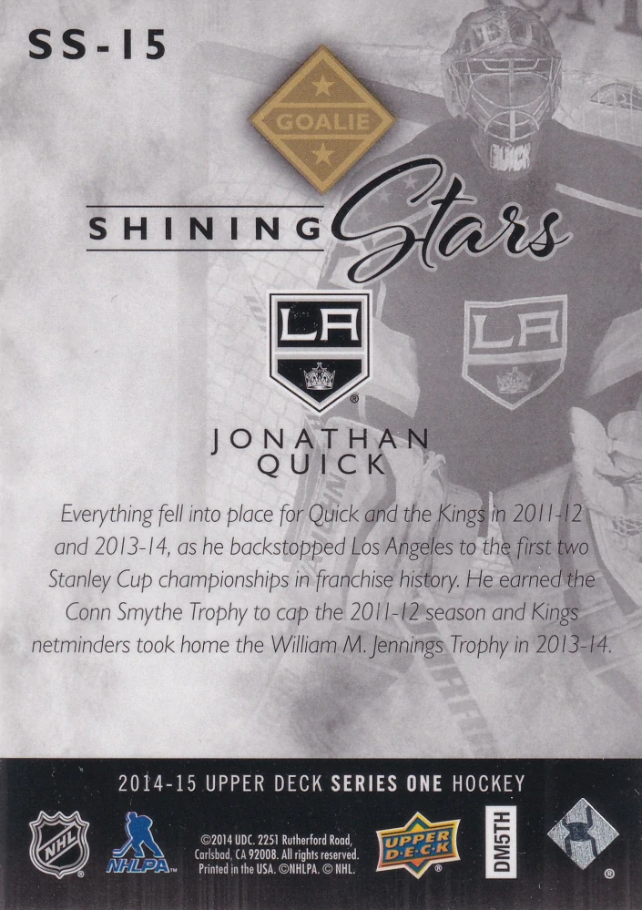 2014-15 UD Series 1 - Jonathan Quick - Shining Stars #SS-15