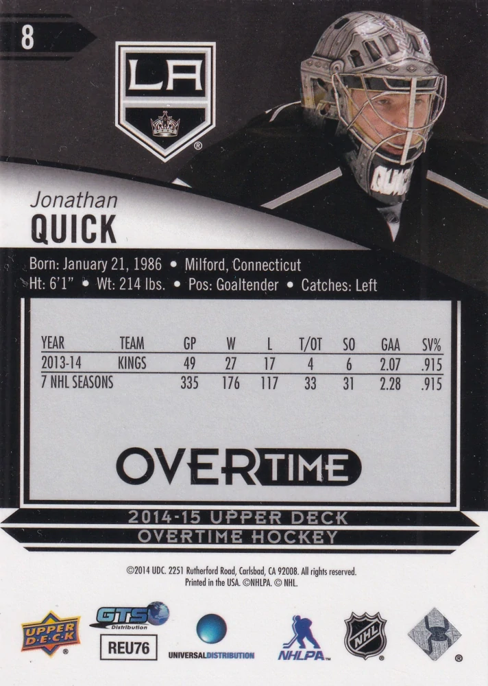2014-15 UD Overtime - Jonathan Quick #8