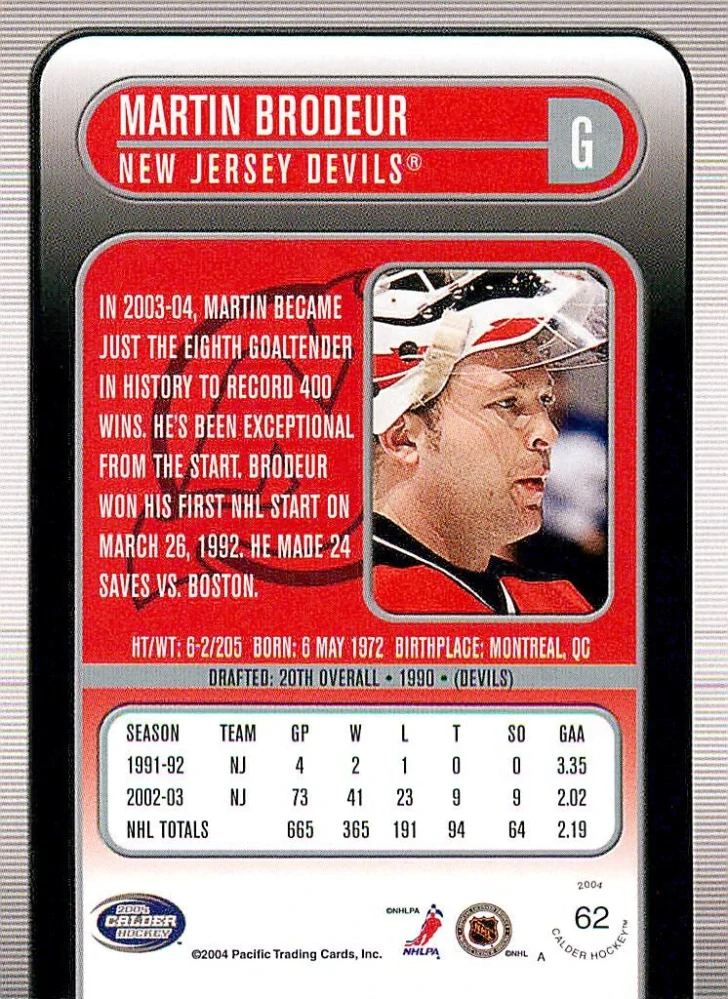 2003-04 Pacific Calder - Martin Brodeur #62