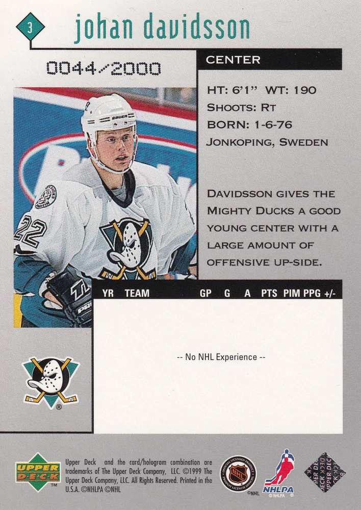 1998-99 UD Black Diamond - Johan Davidsson - Double Diamond /2000 #3