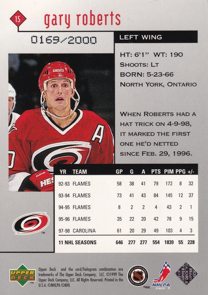 1998-99 UD Black Diamond - Gary Roberts - Double Diamond /2000 #15