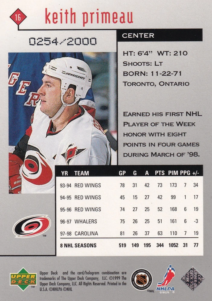 1998-99 UD Black Diamond - Keith Primeau - Double Diamond /2000 #16