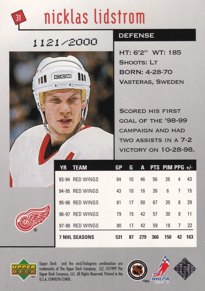 1998-99 UD Black Diamond - Nicklas Lidstrom - Double Diamond /2000 #31