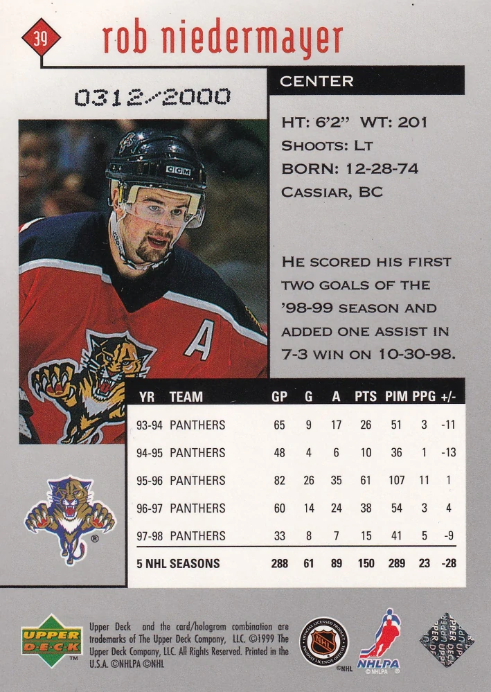 1998-99 UD Black Diamond - Rob Niedermayer - Double Diamond /2000 #39
