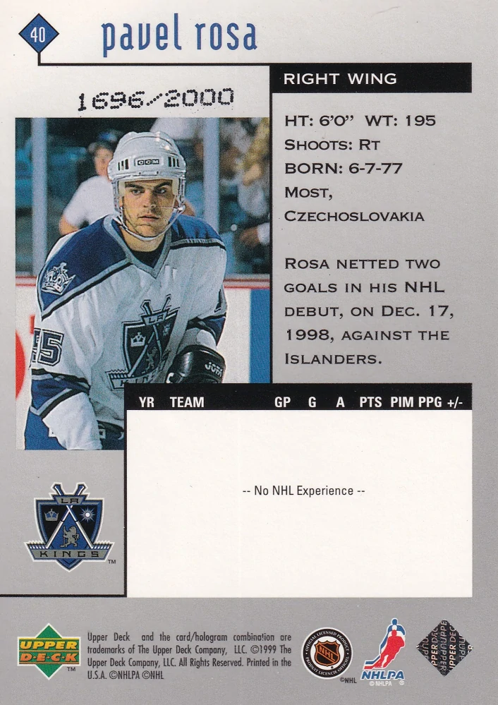 1998-99 UD Black Diamond - Pavel Rosa - Double Diamond /2000 #40
