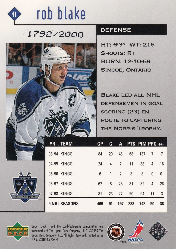 1998-99 UD Black Diamond - Rob Blake - Double Diamond /2000 #41