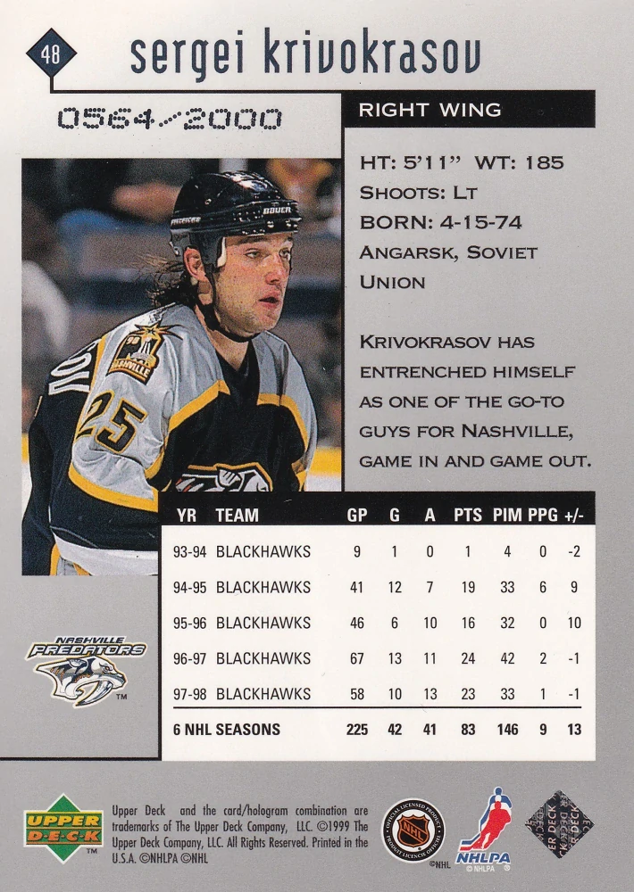 1998-99 UD Black Diamond - Sergei Krivokrasov - Double Diamond /2000 #48