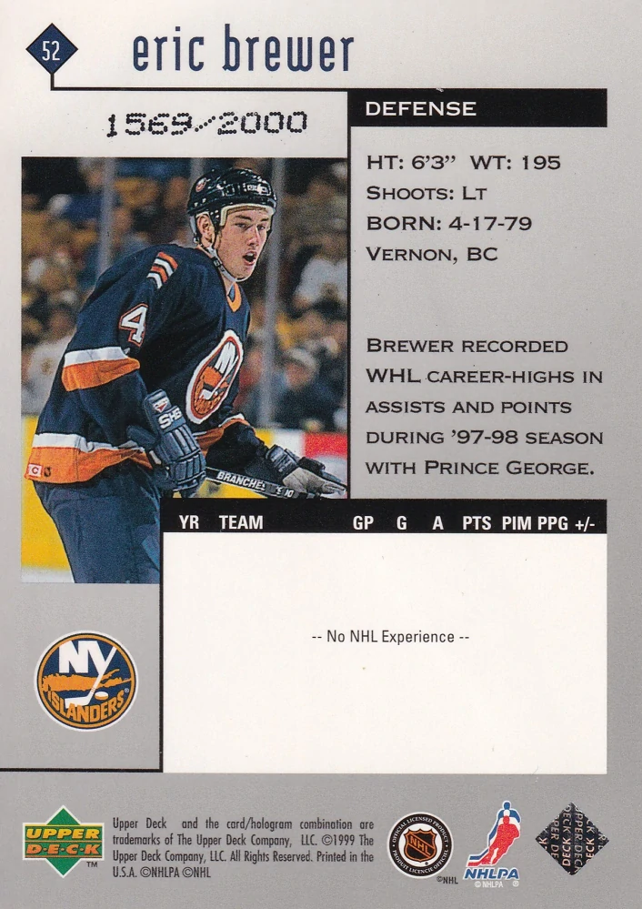 1998-99 UD Black Diamond - Eric Brewer - Double Diamond /2000 #52