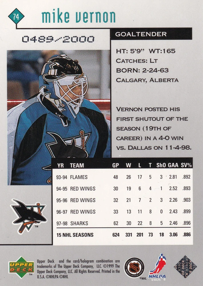 1998-99 UD Black Diamond - Mike Vernon - Double Diamond /2000 #74