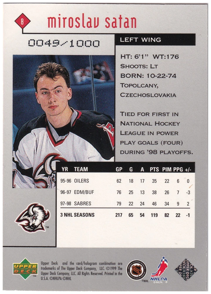 1998-99 UD Black Diamond - Miroslav Šatan - Triple Diamond /1000 #8
