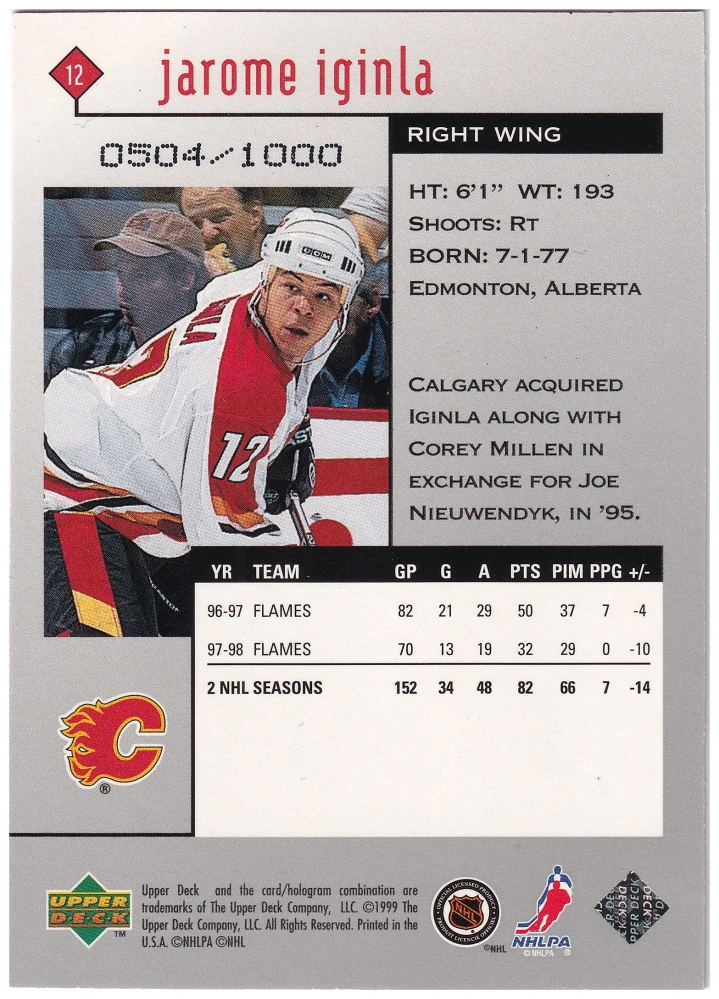 1998-99 UD Black Diamond - Jarome Iginla - Triple Diamond /1000 #12