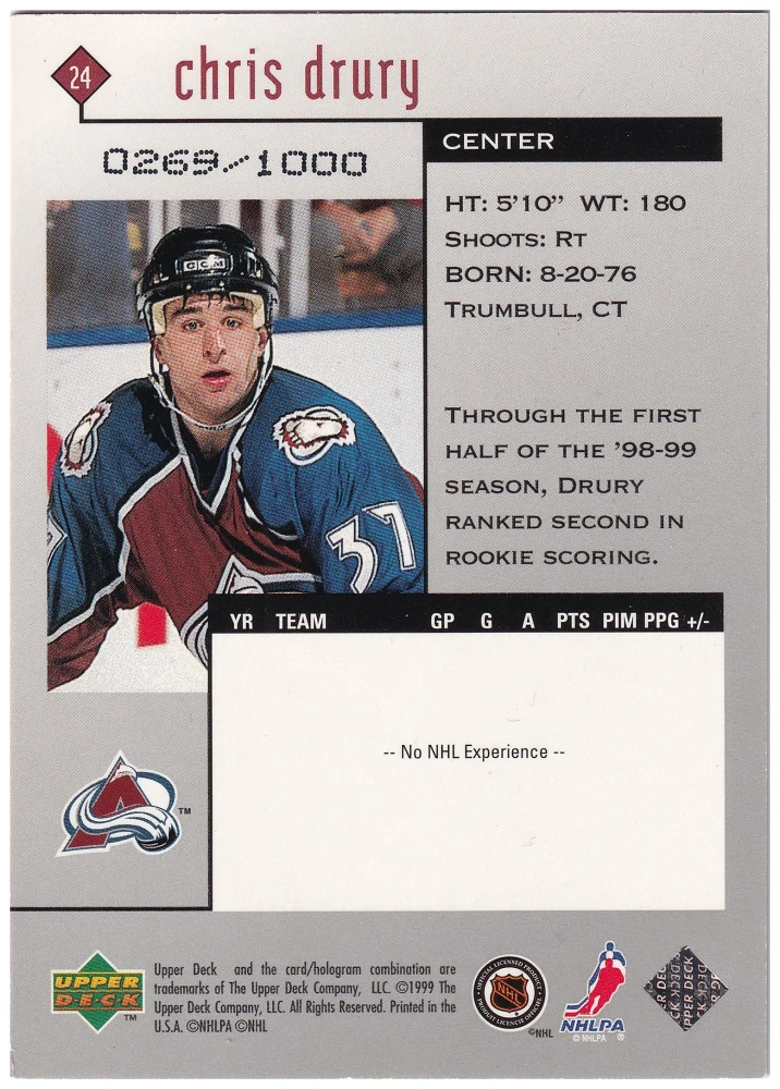 1998-99 UD Black Diamond - Chris Drury - Triple Diamond /1000 #24