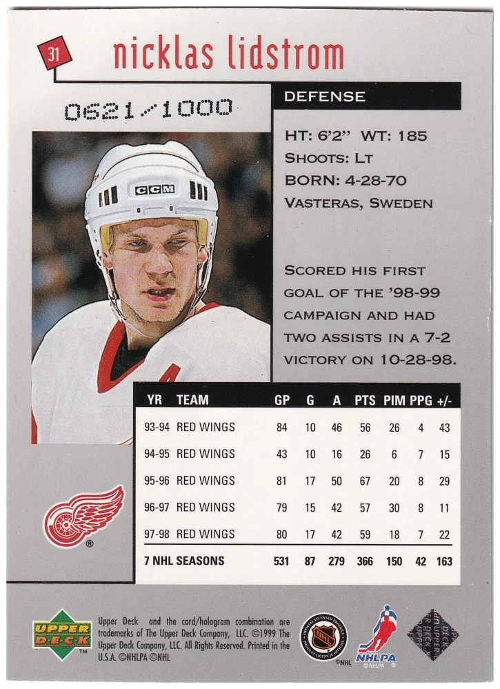 1998-99 UD Black Diamond - Nicklas Lidstrom - Triple Diamond /1000 #31