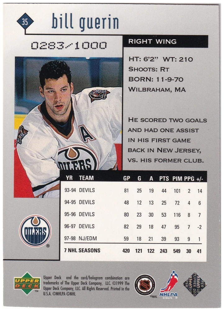 1998-99 UD Black Diamond - Bill Guerin - Triple Diamond /1000 #35