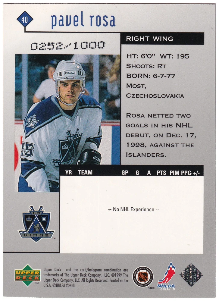 1998-99 UD Black Diamond - Pavel Rosa - Triple Diamond /1000 #40