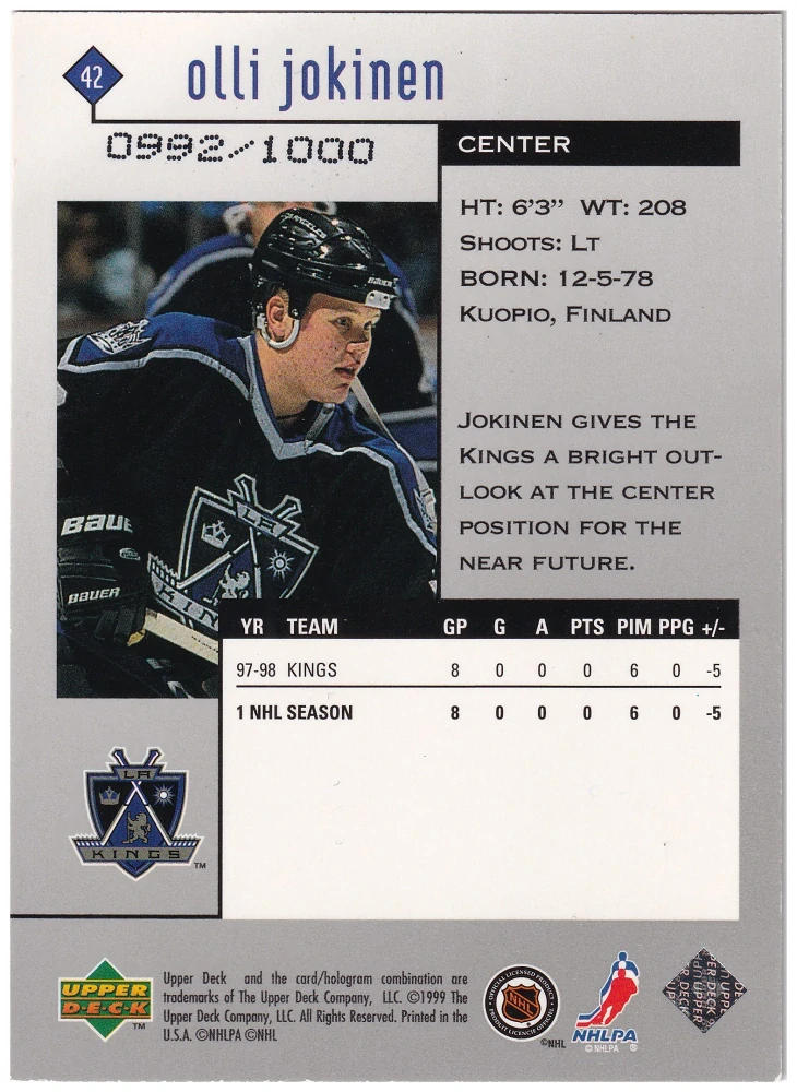 1998-99 UD Black Diamond - Olli Jokinen - Triple Diamond /1000 #42