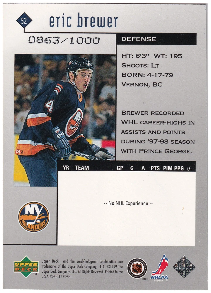 1998-99 UD Black Diamond - Eric Brewer - Triple Diamond /1000 #52