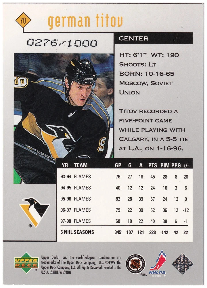 1998-99 UD Black Diamond - German Titov - Triple Diamond /1000 #70
