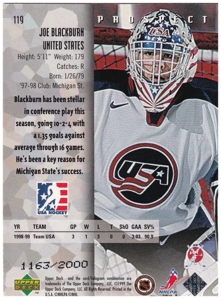 1998-99 UD Black Diamond - Joe Blackburn - Prospect Double Diamond /2000 #119