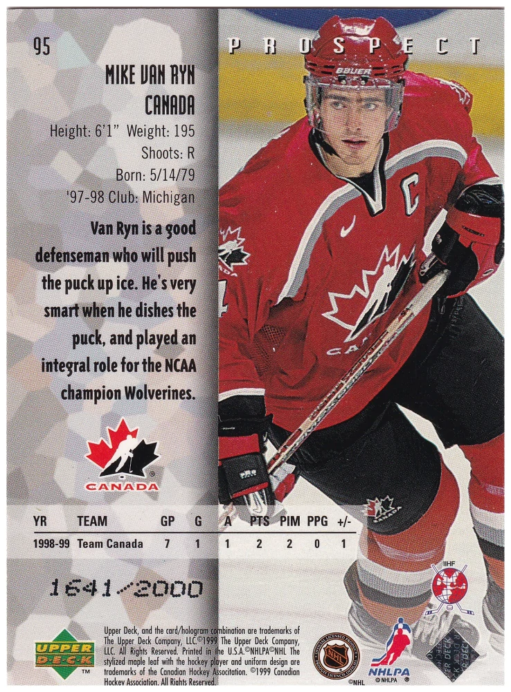 1998-99 UD Black Diamond - Mike Van Ryn - Prospect Double Diamond /2000 #95