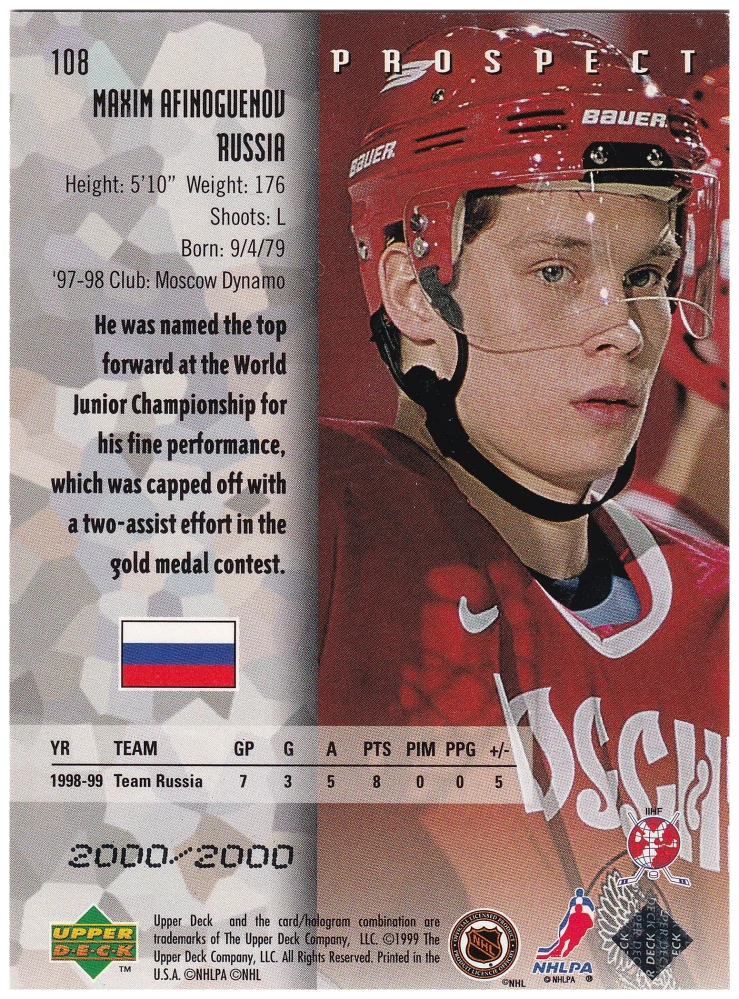 1998-99 UD Black Diamond - Maxim Afinoguenov - Prospect Double Diamond /2000 #108