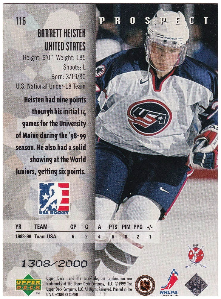1998-99 UD Black Diamond - Barrett Heisten - Prospect Double Diamond /2000 #116