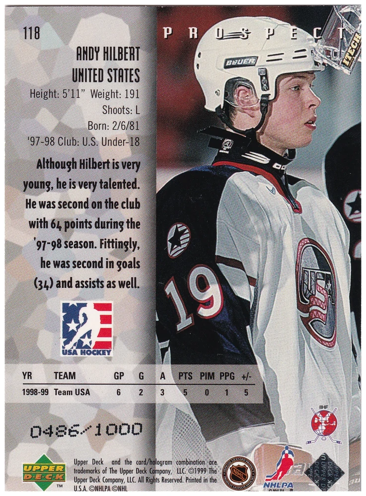 1998-99 UD Black Diamond - Andy Hilbert - Prospect Triple Diamond /1000 #118